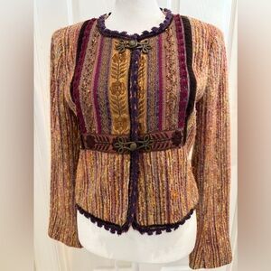 Cynthia Steffe Purple and Gold bohemian shake Embroidered Blazer . Size 6